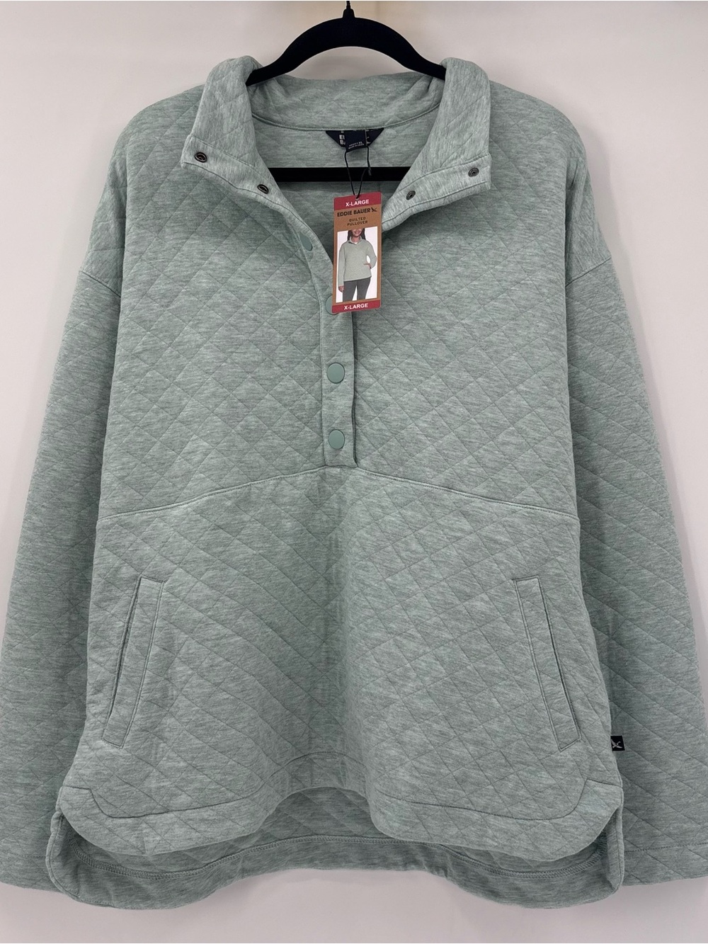 Eddie Bauer Quilted Pullover Snap-Front Sweatshirt in Light Sage